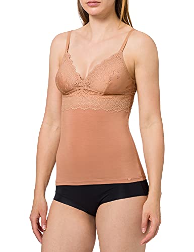 Skiny Damska koszula spaghettishirt bambusowa koronkowa spaghetti, Brązowy, 42