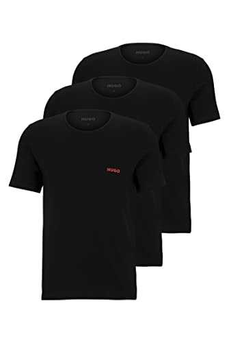 HUGO T-shirt męski RN Triplet P trójpak, t-shirt z bawełny z logo, czarny (Black1), L