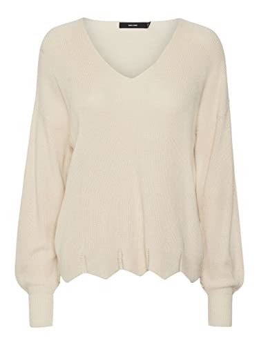 VERO MODA Vmnewlexsun Scallop Ls V-Neck Pull Ga sweter damski, brzoza, XS