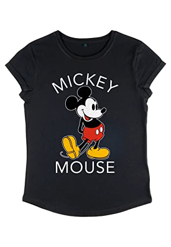 Disney Classics Women's Mickey Classic Organic Rolled Sleeve t-shirt damski, czarny, S, czarny, S