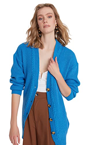 Trendyol Damski damski sweter oversize standardowy sweter z dekoltem w serek, indygo, L, Indygo, L