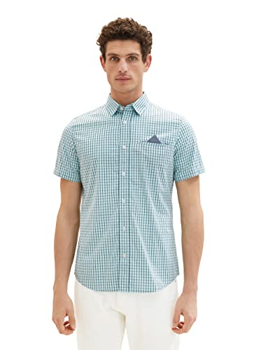 TOM TAILOR Męska koszula 1036223, 31807-Turquoise Navy Check, M, 31807 – Turquoise Navy Check, M