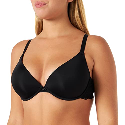 women'secret Damski gorgeous push-up biustonosz z mikrofibry i biała koronka, czarny, 80D, czarny, 80D