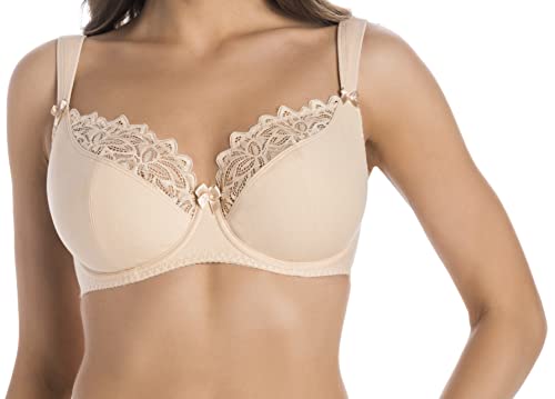 Teyli Damski biustonosz z fiszbinami z bawełny z koronką kwiatową Eco Exclusive, beżowy, 80J