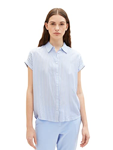 TOM TAILOR Damski Bluzka 1035881, 31403 - Blue White Thin Stripe, 44