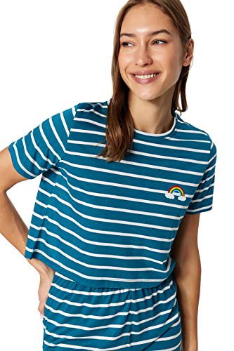 Trendyol Damska koszulka w paski z dzianiny - krótka piżama zestaw, olej, M, Olej, M