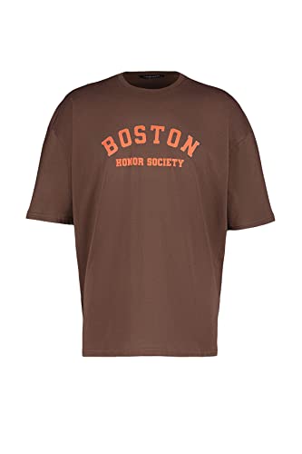 Trendyol Męska koszulka męska młoda oversize basic okrągły dekolt tkany t-shirt, Brązowy, L