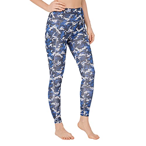 LOS OJOS Camo legginsy damskie – wysoka talia, wyszczuplający brzuch, kamuflaż, legginsy treningowe dla kobiet, Carbon true Navy, XS