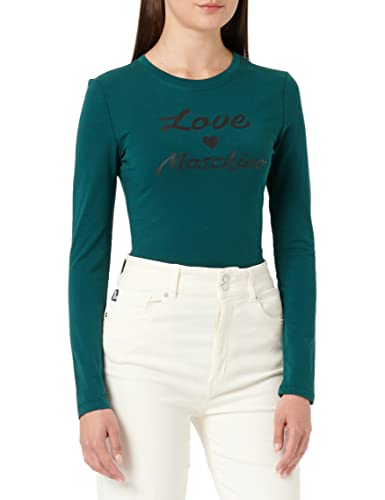 Love Moschino Damska koszulka z długim rękawem z nadrukiem Cursive Brand Print, zielony, 44