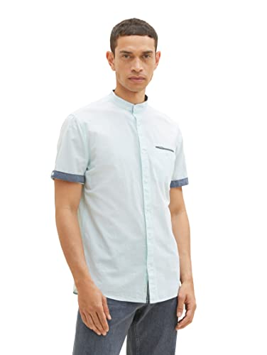 TOM TAILOR Męska koszula z krótkim rękawem z kieszenią na piersi, 29654 – mięta biała struktura, 3XL