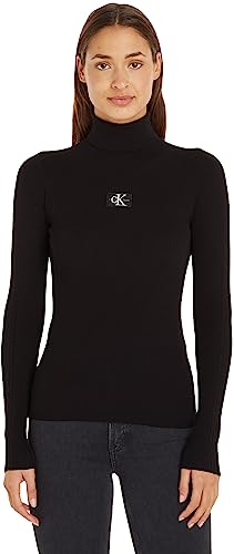 Calvin Klein Jeans Damski sweter z zawijanym dekoltem, Czarny, XXS