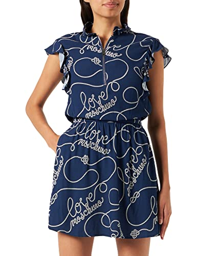 Love Moschino Damska sukienka w talii, niebieska, 38, niebieski, 38