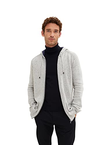 TOM TAILOR Męskie Kardigan z kapturem 1033659, 30660 - Grey Melange Knitted Neps, 3XL