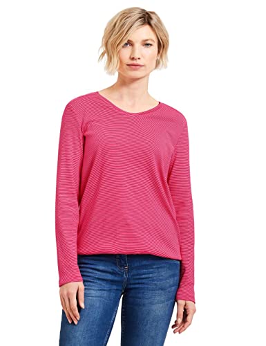Cecil Damska koszulka z długim rękawem w paski, Fresh Pink, S