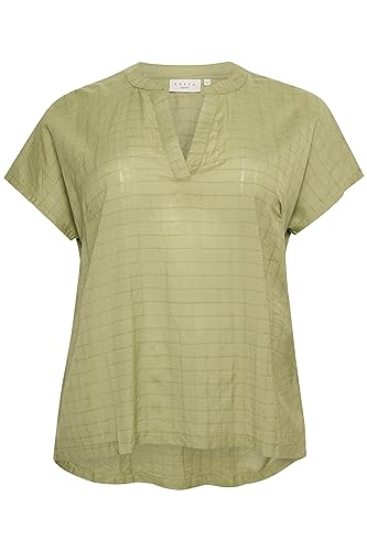 Kaffe Curve Plus Size Damska bluzka krótkie rękawy Casual Fit V-Neck, Mosstone, 48/du?y rozmiar
