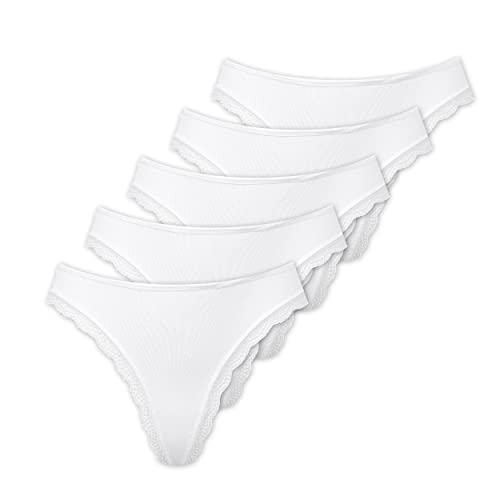Marilyn Poupée Infinity stringi z bawełny z obszyciem koronkowym białe - XL - 5 sztuk w opakowaniu, biały, XL