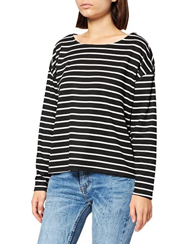 ONLY OnlBrilliant L/S Boatneck Top Jrs Blouse, Black/Stripes:cloud Dancer, XS