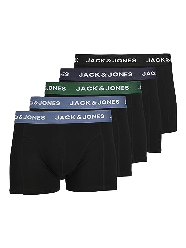 JACK & JONES Bokserki męskie, Czarny/szczegóły: niebieski pasek w talii, XL