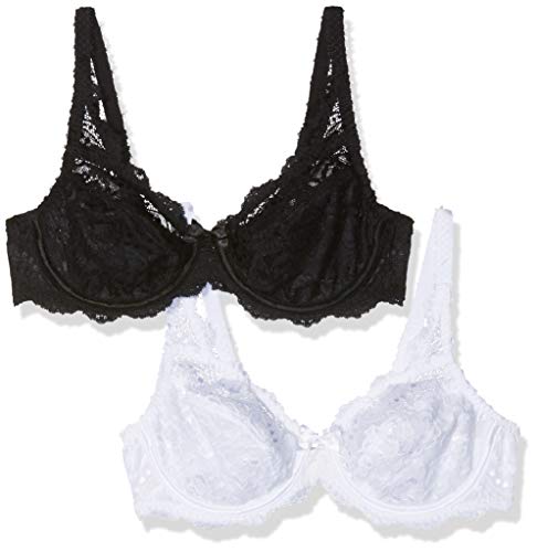 Playtex Soutien-gorge Flower Elegance Lot de 2 biustonosz z fiszbinami, wielokolorowy (Blanc/Noir 04x), 85E (rozmiar producenta: Taglia Produttore 100E) (2 sztuki)