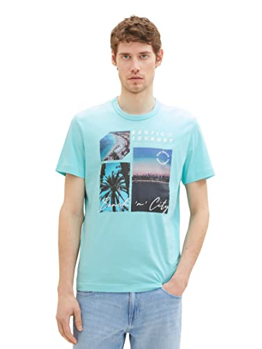 TOM TAILOR Męski T-shirt z nadrukiem fotograficznym, 31046 - Blue Tibetan Stone, S