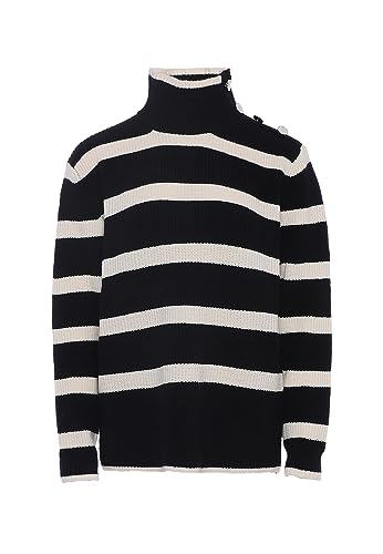 caspio Damski sweter w paski z metalowymi guzikami na ramieniu akryl czarny beżowy rozmiar XS/S, czarny, beżowy, XS