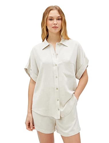 Koton Damska koszulka typu Lapel Detail Sleeve Oversized, beżowy (063), 38