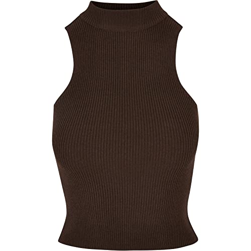 Urban Classics Women's Ladies Short Rib Knit Turtleneck Top T-Shirt, Brown, S, brązowy, S