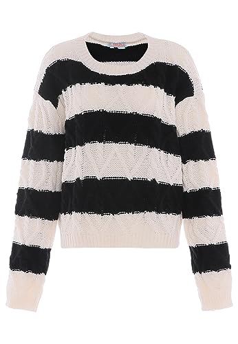 Libbi Damski sweter z dzianiny WOLLBIAŁY CZARNY XL/XXL, wełniany biały czarny, XL