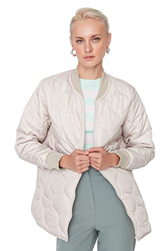 Trendyol Damska kurtka zimowa oversize, oversize, jednokolorowa kurtka zimowa Webstoff, Szary, L