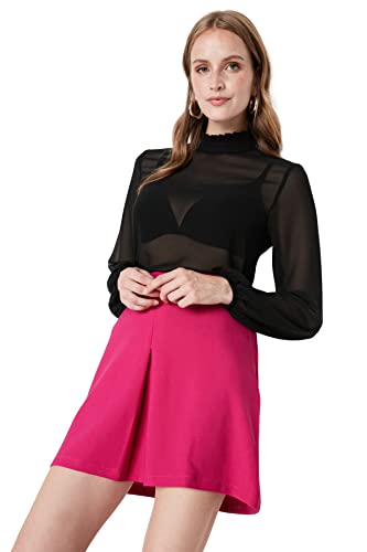 TRENDYOL Women's damska mini linia A tkanina tkana spódnica Skirt, fuksja, 36, Fuchsia, 36