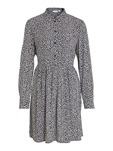 Vila Damska koszulka Vifini L/S Su-Noos Dress, Black/Aop: lilia, 36