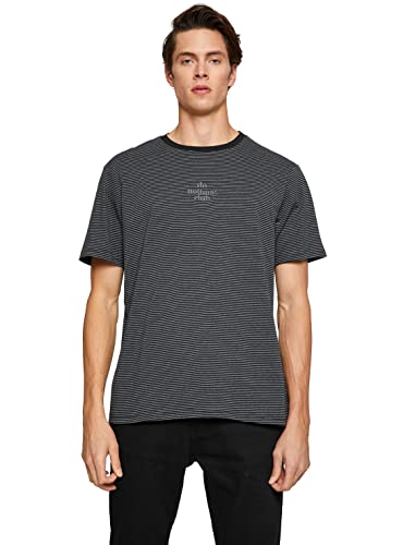 Koton Męski T-shirt Basic z nadrukiem z okrągłym dekoltem, Black Stripe (9s9), XL