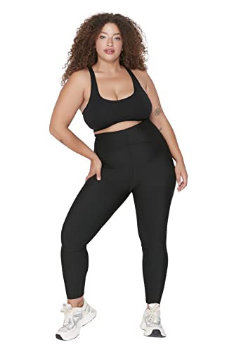 Trendyol Damskie legginsy sportowe z wysokim stanem Skinny Fit Plus Size, Czarny, XX-L