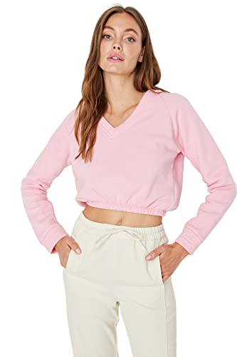 Trendyol Damska bluza z dzianiny z dekoltem w serek, różowy, XS