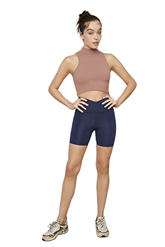 Trendyol Damska odzież sportowa z wysokim stanem Skinny Fit kurtki motocyklowe legginsy sportowe, granatowy, XS