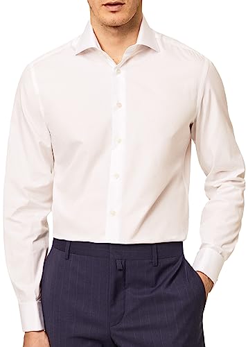 Hackett London Męska koszula biznesowa Poplin Slim Dc, 800 WHITE, 46