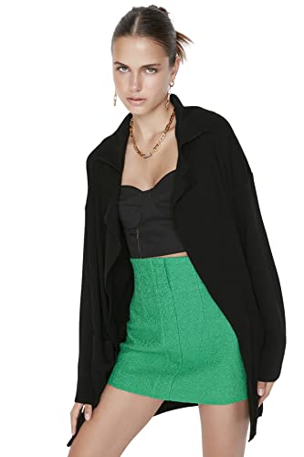 Trendyol Damski regularny kardigan z dzianiny z dekoltem polo, Czarny, M