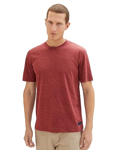 TOM TAILOR T-shirt męski, 32454 – bordowy wzór Red Line, XL