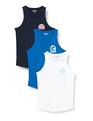 JACK & JONES Męski tank top, Jasny biały/opakowanie: biały/granatowy+niebieski, M