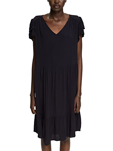 ESPRIT Sukienka w kropki z falbankami, LENZING™ ECOVERO™, czarny, 36