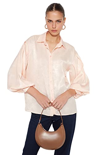 Trendyol Damska koszula oversize z kołnierzem basicowym, tkana koszula, Proszek, 32