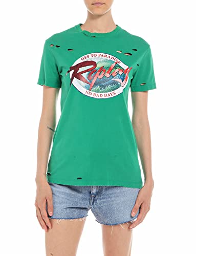 Replay T-shirt damski, Zielony 231, XL