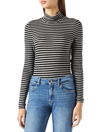 VERO MODA Damska koszulka Vmcarla Ls Turtleneck Top Ga Noos z długim rękawem, Black/Stripes:lgm - Siv, XS