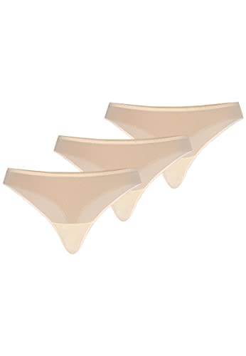 Teyli Damskie stringi tanga z siateczki, 3 pary, beżowe, rozmiar L, beżowy