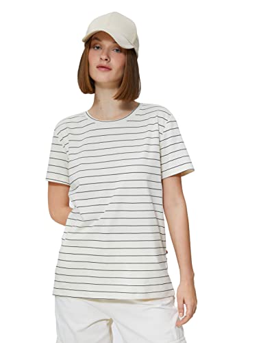 Koton Damska bawełniana koszulka z krótkim rękawem Crew Neck, Beżowy pasek (0s5), XL