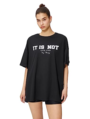 Koton Damska koszulka sportowa z nadrukiem z nadrukiem, Czarny (999), S