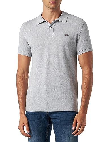 GANT Męska koszulka polo Slim Shield SS Pique, szary melanż, standardowa, szary melanż, XL