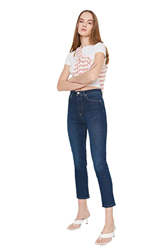 Trendyol Navy Lacivert High Waist Slim Fit Jeansy damskie, Granatowy, 34