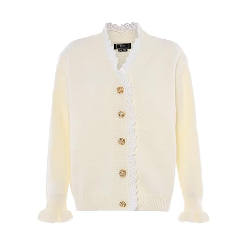faina Damski sweter z dzianiny w stylu vintage z kwiecistą koronką i koronką Akrylowa wełna biały, biały (wollweiss), XL