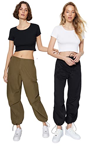 TRENDYOL Damska bluzka z dzianiny, Black And White, M